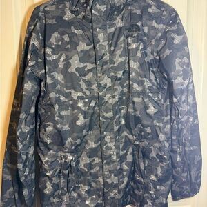 The North Face Boys XL 18/20 Gray Camo Hooded Windbreaker Rain Jacket
